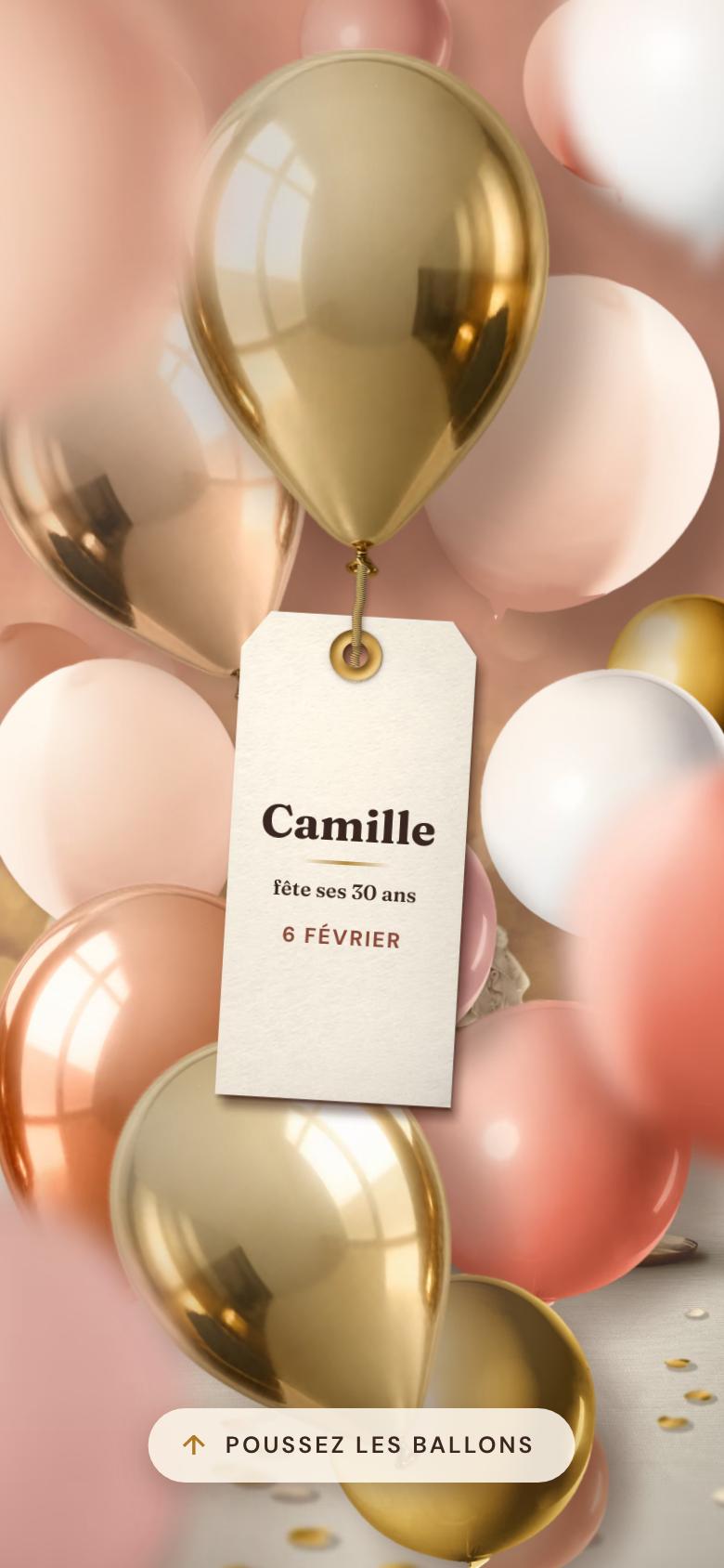 Aperçu du modèle Envol : une grappe de ballons dorés, pêche et terracotta